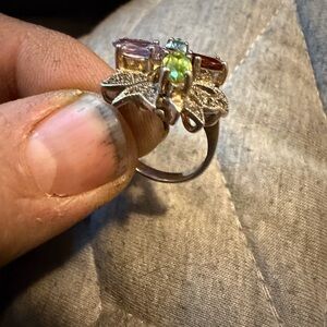 Multicolor Gemstone Sterling silver Leaf Cluster Ring - Unbranded
